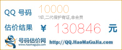 号码：10000 估价/评估结果：130846元