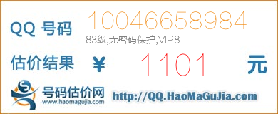 号码：10046658984 估价/评估结果：1101元