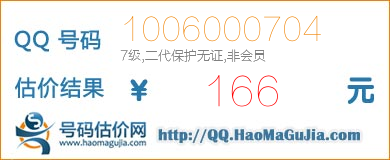 号码：1006000704 估价/评估结果：166元