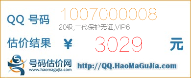 号码：1007000008 估价/评估结果：3029元