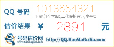 号码：1013654321 估价/评估结果：2891元