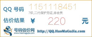 号码：1151118451 估价/评估结果：220元