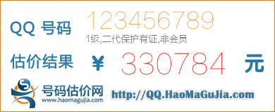 号码：123456789 估价/评估结果：330784元