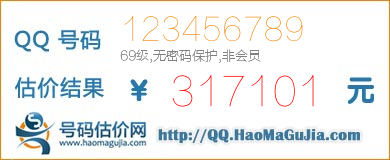 号码：123456789 估价/评估结果：317101元