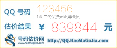 号码：123456 估价/评估结果：839844元