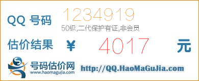 号码：1234919 估价/评估结果：4017元