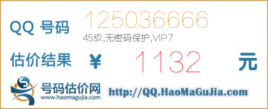 号码：125036666 估价/评估结果：1132元