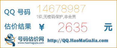 号码：14678987 估价/评估结果：2635元