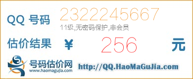 号码：2322245667 估价/评估结果：256元