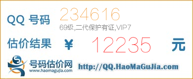 号码：234616 估价/评估结果：12235元