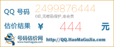 号码：2499876444 估价/评估结果：444元