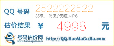 号码：2522222522 估价/评估结果：4998元