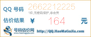 号码：2662212225 估价/评估结果：164元