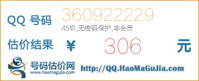 号码：360922229 估价/评估结果：306元