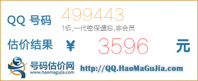 号码：499443 估价/评估结果：3596元