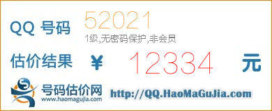 号码：52021 估价/评估结果：12334元