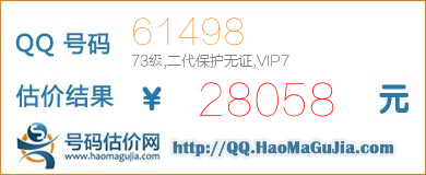 号码：61498 估价/评估结果：28058元
