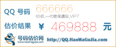 号码：666666 估价/评估结果：469888元