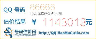 号码：66666 估价/评估结果：1143013元