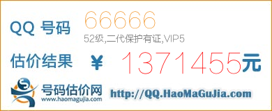 号码：66666 估价/评估结果：1371455元