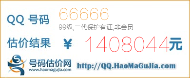 号码：66666 估价/评估结果：1408044元