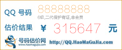 号码：88888888 估价/评估结果：315647元