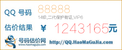 号码：88888 估价/评估结果：1243165元