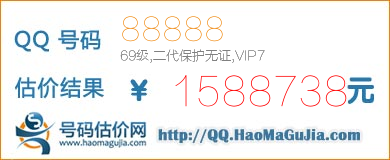 号码：88888 估价/评估结果：1588738元