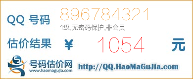 号码：896784321 估价/评估结果：1054元