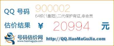 号码：900002 估价/评估结果：20994元