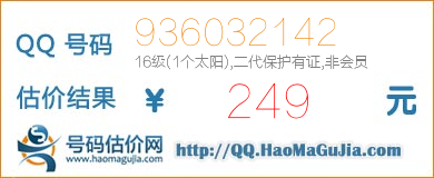 号码：936032142 估价/评估结果：249元