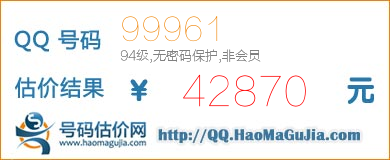 号码：99961 估价/评估结果：42870元